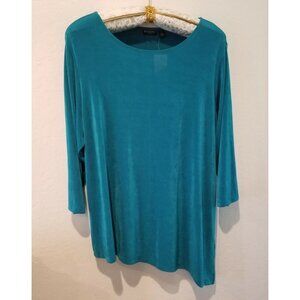 Effortless Style by Citiknits Green 3/4 Sleeve Asymmetric Tunic Top 1X Stretch